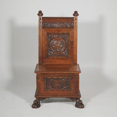 Hand Carved Oak Hall Seat