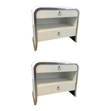 Caracole Modern White and Silver Leaf Shine on Nightstands Pair