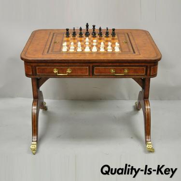 Maitland Smith Regency Brown Embossed Tooled Leather Flip Top Game Table
