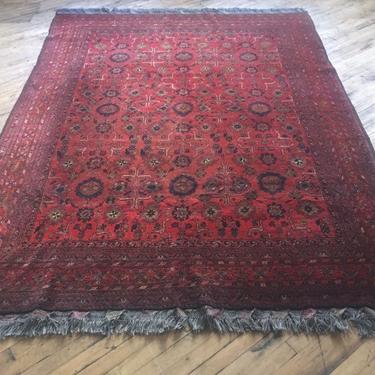 Large Afghan Tribal Rug Hand Knotted 73x117 Red Oriental Persian Vintage 