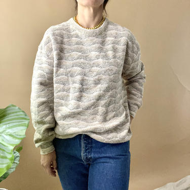 Vintage Stone Mercerized Cotton Blend Sweater, Textured 3D Sweater, Size Large 