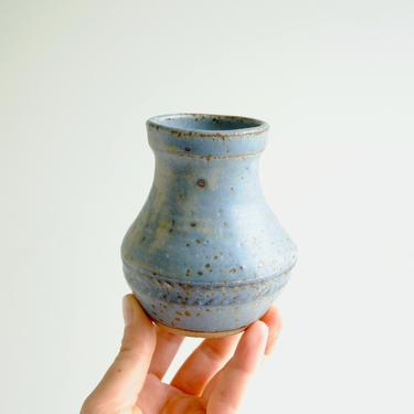 Vintage Small Blue Handmade Ceramic Vase, Pottery Vase 