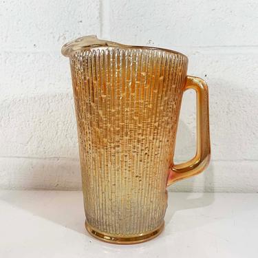 Vintage Peach Glass Pitcher Iridescent Pearlescent Iced Tea Lemonade Mid-Century Colorful Home Decor Serving Dinner Party MCM Orange Pink 