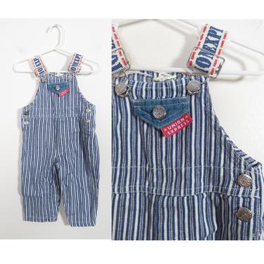 Vintage 90s Kids Hickory Striped Railroad Overalls Size 12M 