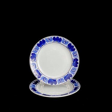 Vintage Mid Century Modern Arabia Finland Ceramic Blue and White 7 7/8&amp;quot; Side Plate BLUE LAUREL Pattern Hand Painted MK 
