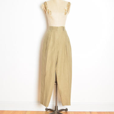vintage 80s linen pants beige neutral high waisted pleated tapered trousers M clothing 