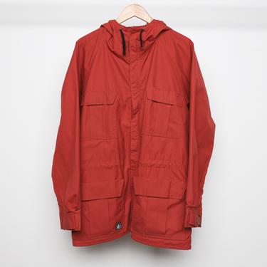 vintage ADOBE orange men's rain 1990s PARKA jacket hooded spring men's jacket -- size large 