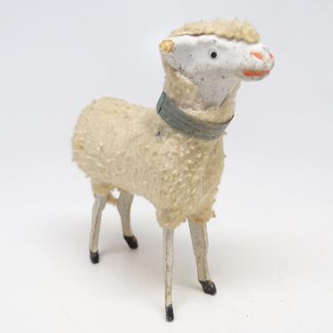 Antique 1930's German 3 1/2 Inch Wooly Sheep, for Putz or Christmas Nativity, Vintage Farm Lamb 