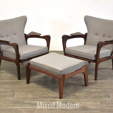 Adrian Pearsall Grey Walnut Lounge Chairs - A Pair 