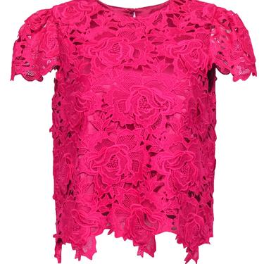 Milly - Hot Pink Floral Lace Cap Sleeve Blouse Sz M