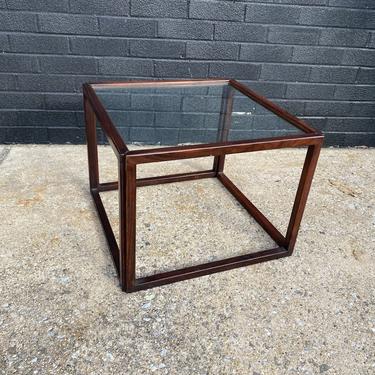 Mid Century Danish Rosewood & Glass Cube Side Table