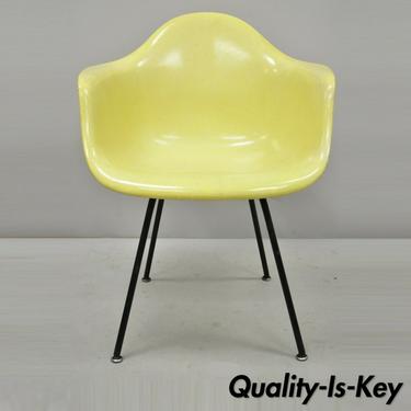 Vintage Herman Miller Yellow Fiberglass Eames Shell Arm Chair H Base (B)