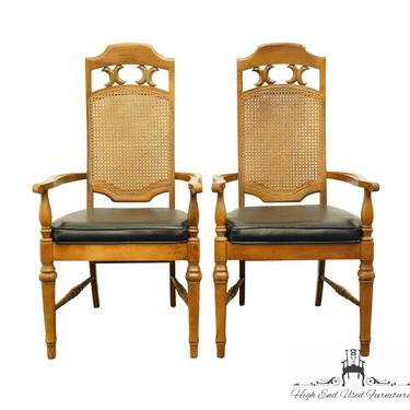 Set of 2 STANLEY FURNITURE Italian Provincial Pecan Cane Back Dining Arm Chairs 525-292 