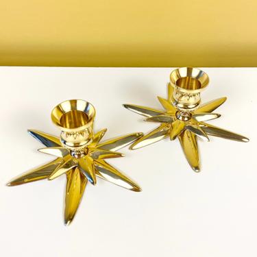 Pair of Star Shaped Brass Candle Holders 