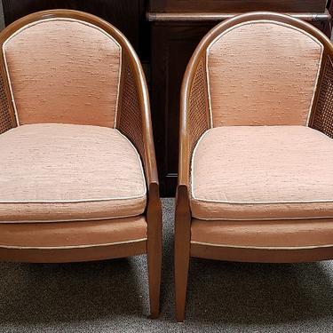 Item #NL36 Pair of Vintage Walnut, Cane &amp; Upholstered Chairs c.1960s