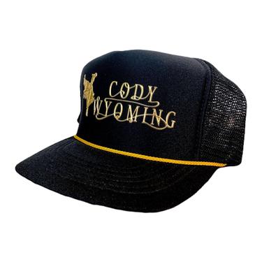 Vintage 90s Wyoming Trucker Hat Cody Black and Gold Snapback 
