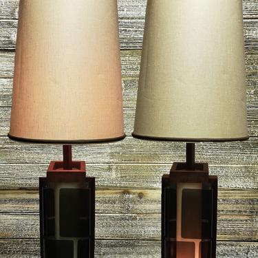 Vintage Lucite Lamps, Smoked Lucite Table Lamps, Acrylic &amp; Wood Lamps, 1960s Danish Modern Lamp, Mid Century Modern, Vintage Lighting 