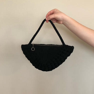 Vintage 40s Black Triangular Crochet Handbag/Clutch 