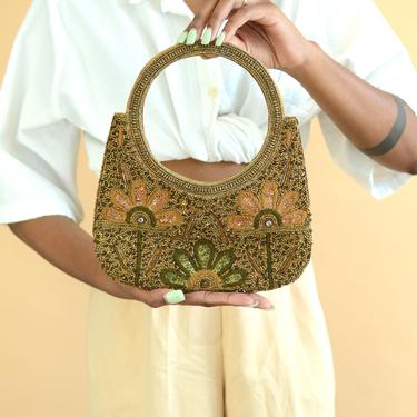 Vintage Floral Embellished Beaded Art Deco Top Handle Purse / Handbag 