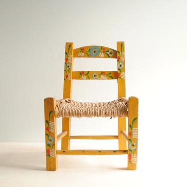 Vintage Mexican Child's Chair, Yellow Hand Painted Mexican Folk Art Chair, Children's Chair, Wood Chair, Yellow Chair, Kid's Chair 