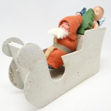 Vintage German Sleigh with Santa and Toys for Christmas, Doll, Tree and Man 