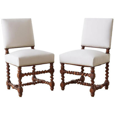 19th Century Pair of English Walnut Barley Twist Chairs by ErinLaneEstate