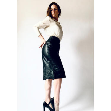 Vintage Skirt 1980s Leather Skirt 