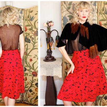 1990s Skirt // Rose Garden Wool Skirt // vintage 90s does 50s skirt 