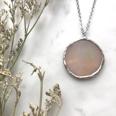 Yellow Opal Iridescent Round Stained Glass Necklace | Stained Glass Jewelry | Stained Glass | Geometric Necklace | Minimalist Necklace 