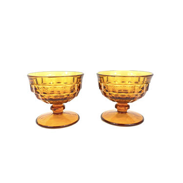 Vintage Amber Glassware, 1970's, Midcentury Glassware, Vintage Cocktail Glasses, Set of 2, Kings Crown Amber Glassware, Bar Cart Glasses 