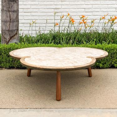 Mid Century Modern Clover Style Coffee Table with Travertine Top 