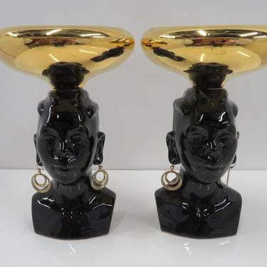 Pair of 1950s Nubian Princess Head Vases