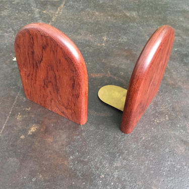Rosewood Bookends Mid-Century Brass Modernist 