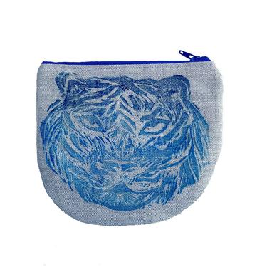 Animal Spirit Pouch with Tiger in Blue Ombre'