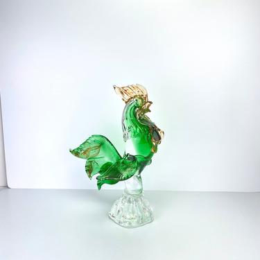 Vintage Murano Art Glass Rooster Sculpture Figure Green Peach Italy 