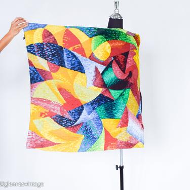1980s Colorful Silk Scarf | 80s Fall Colors Op Art Silk Scarf | Guggenheim 