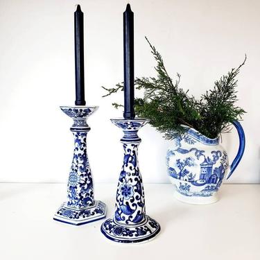 Extra Large Blue &amp; White Floral Chinoiserie Candleholder - Your Choice! 