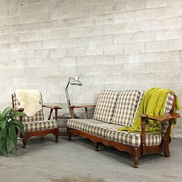 Vintage J.B.Van Sciver Couch and Lounge Chair Retro Wood Frame Two Piece Matching Set Gingham Print LOCAL PICKUP ONLY 
