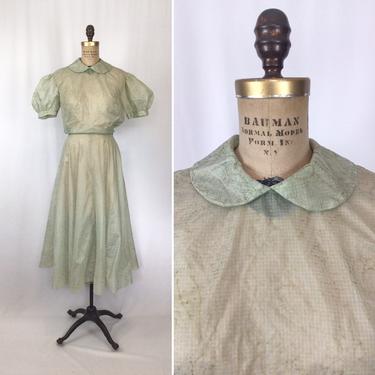 Vintage 40s dress | Vintage parachute silk dress | 1940s sage green paisley dress 