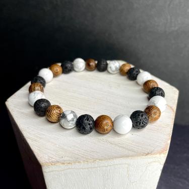 Grounded Energy 4 Gemstone Wood Lava Beaded Stretch Bracelet | Men’s Bracelet | Unisex Bracelet | Men’s Jewelry | Gift for Him | Minimalist 