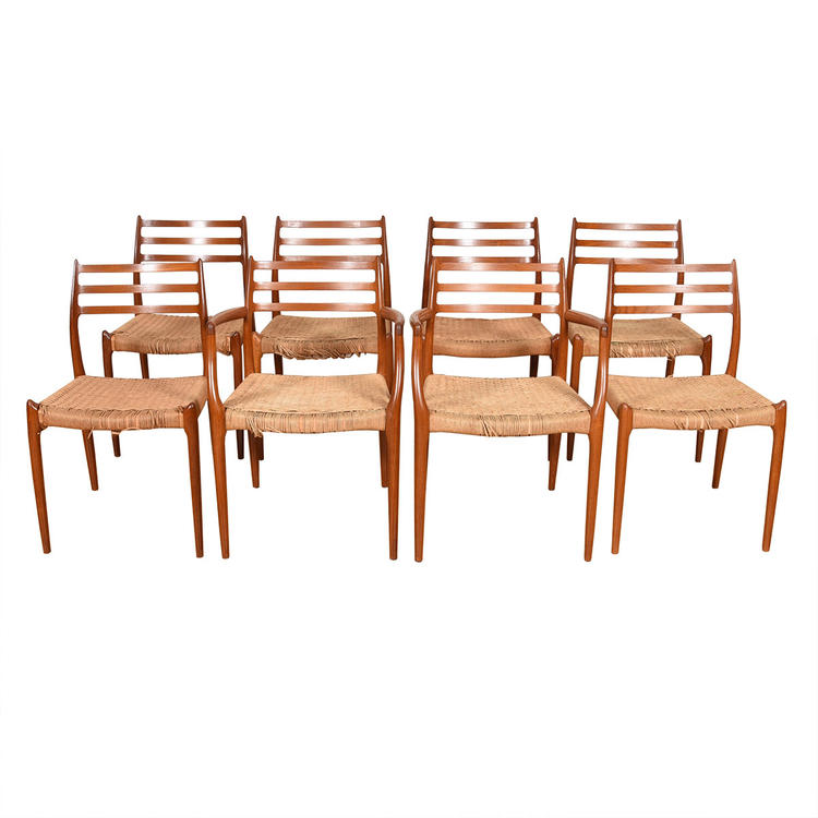 Set of 8 Rosewood Dining Chairs 2 Arm (Model #62) + 6 Side (Model #78) by Niels M\u00f8ller