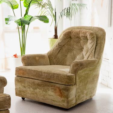 Light Green Tufted Rolling Club Chair