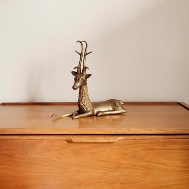 Vintage Sitting Brass Deer Stag Figurine / Statue ~  Hollywood Regency, Mantle / Paper Weight, Holder Boho Chic Decor 