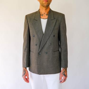Vintage 80s KENZO HOMME Black & Tan Birdseye Check Double Breasted Blazer | 100% Wool Gabardine | Boxy Fit | 1980s French Designer Jacket 