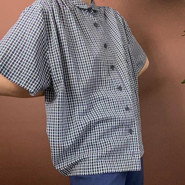 vintage plaid woven  peter pan collar blouse XL 