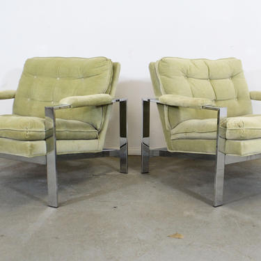 Pair of Mid-Century Modern Milo Baughman Thayer Coggin Chrome Lounge Chairs 
